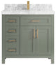 Cambridge 36" Center Sink Bath Vanity in Evergreen 2" Carrara Marble