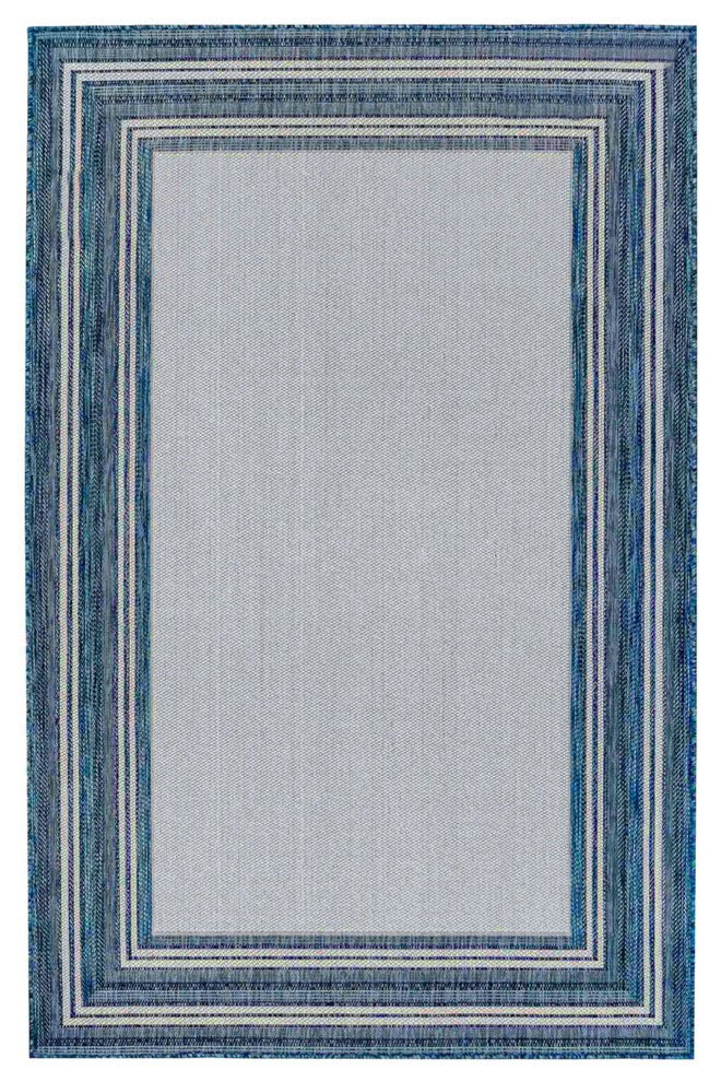 Carmel Multi Border Indoor/Outdoor Rug, Navy, 4'10"x7'6"