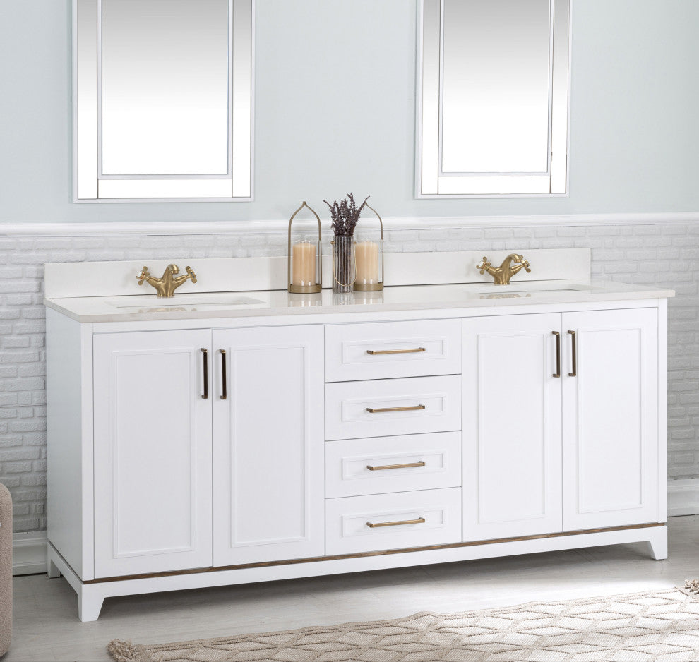 Albia Collection 72" Bathroom Vanity With Sink, Mirror, Countertop, White