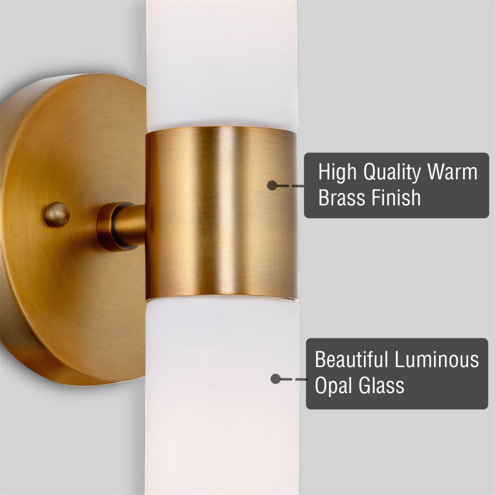Kira Home Duo 14" Wall Sconce, Frosted Glass Shades, for Bathroom/, Warm Brass