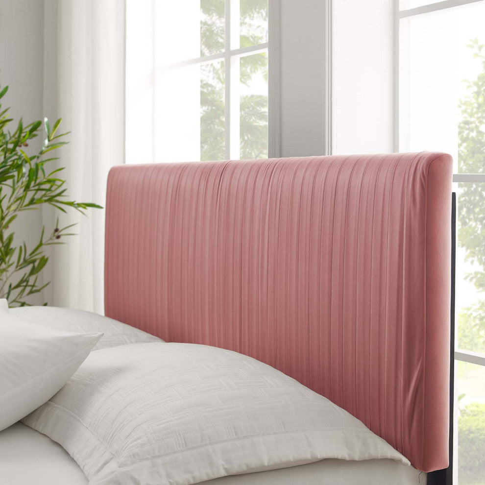 Platform Bed Frame, Twin Size, Velvet, Pink, Modern Contemporary, Bedroom Master