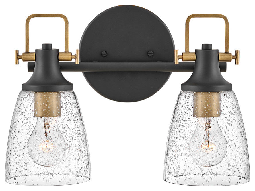 Hinkley Easton 14.5" Two Light Bath Vanity Fixture, Black + Heritage Brass