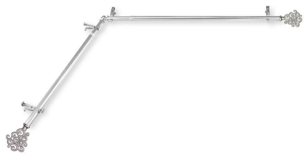 Fabritio 13/16 inch Corner Window Curtain Rod, Satin Nickel, 120-170"