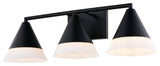 Winthrop 25.25" 3-Light Gold Modern Bathroom Vanity Fixture, White Glass Shade, Matte Black