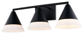 Winthrop 25.25" 3-Light Gold Modern Bathroom Vanity Fixture, White Glass Shade, Matte Black