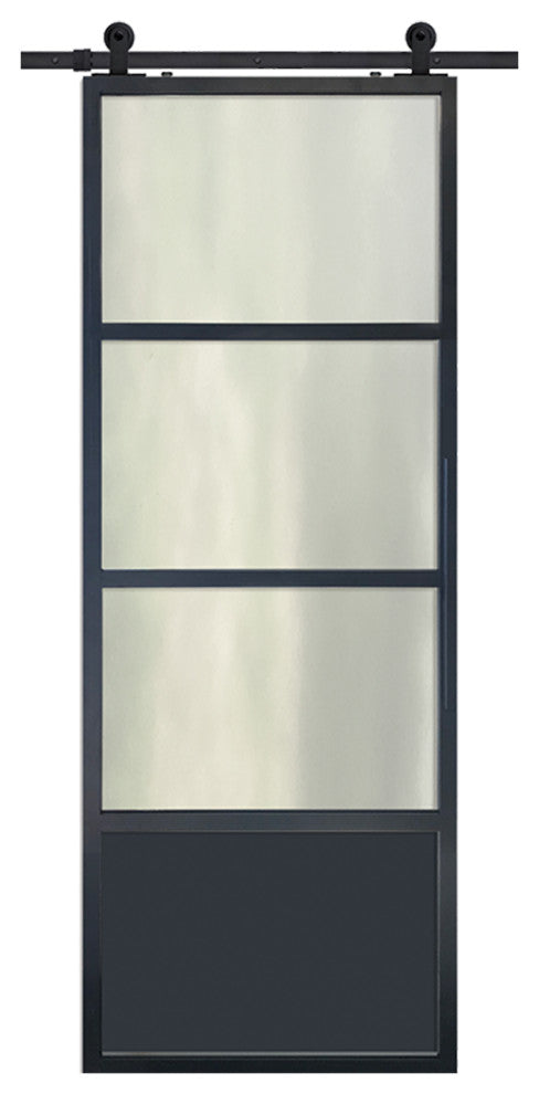 Modern French 3 Lite Clear Barn Door, 42"x84"