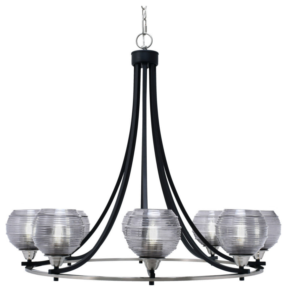 Paramount 8-Light Chandelier, Matte Black & Brushed Nickel, 6" Smoke Ribbed