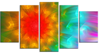 Large Red Alien Fractal Flower, Large Floral Art Canvas Print, 60"x32", 5 Panels