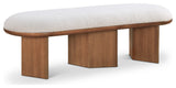Wilshire Boucle Fabric Upholstered Bench, Cream, Walnut Finish