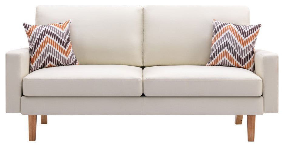 Bahamas Linen Sofa and Chair Set With 2 Throw Pillows, Beige