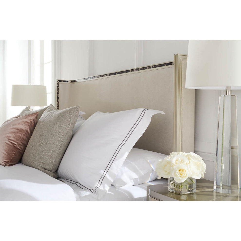 Art Deco Style Upholstered King Bed With Tortoise Inlay