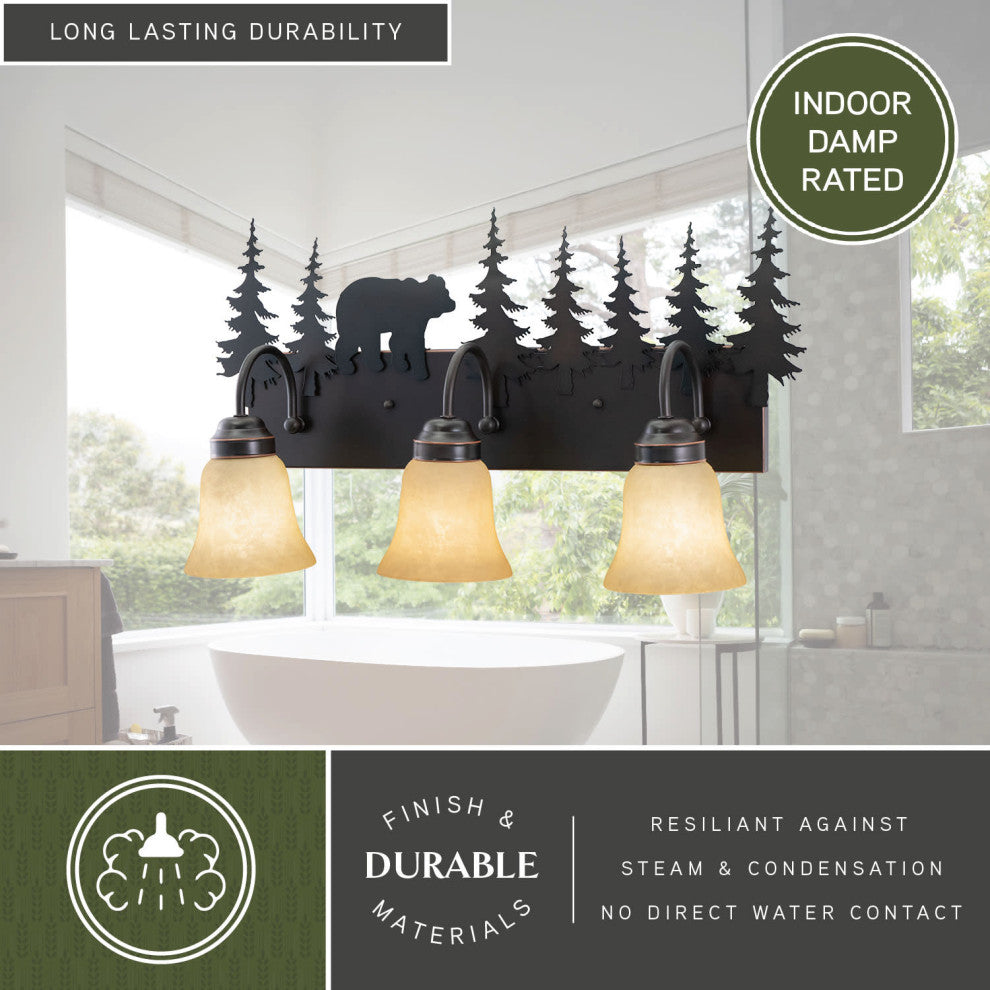 Bryce Bronze Rustic Bathroom Wall Fixture, Bear, 3-Light