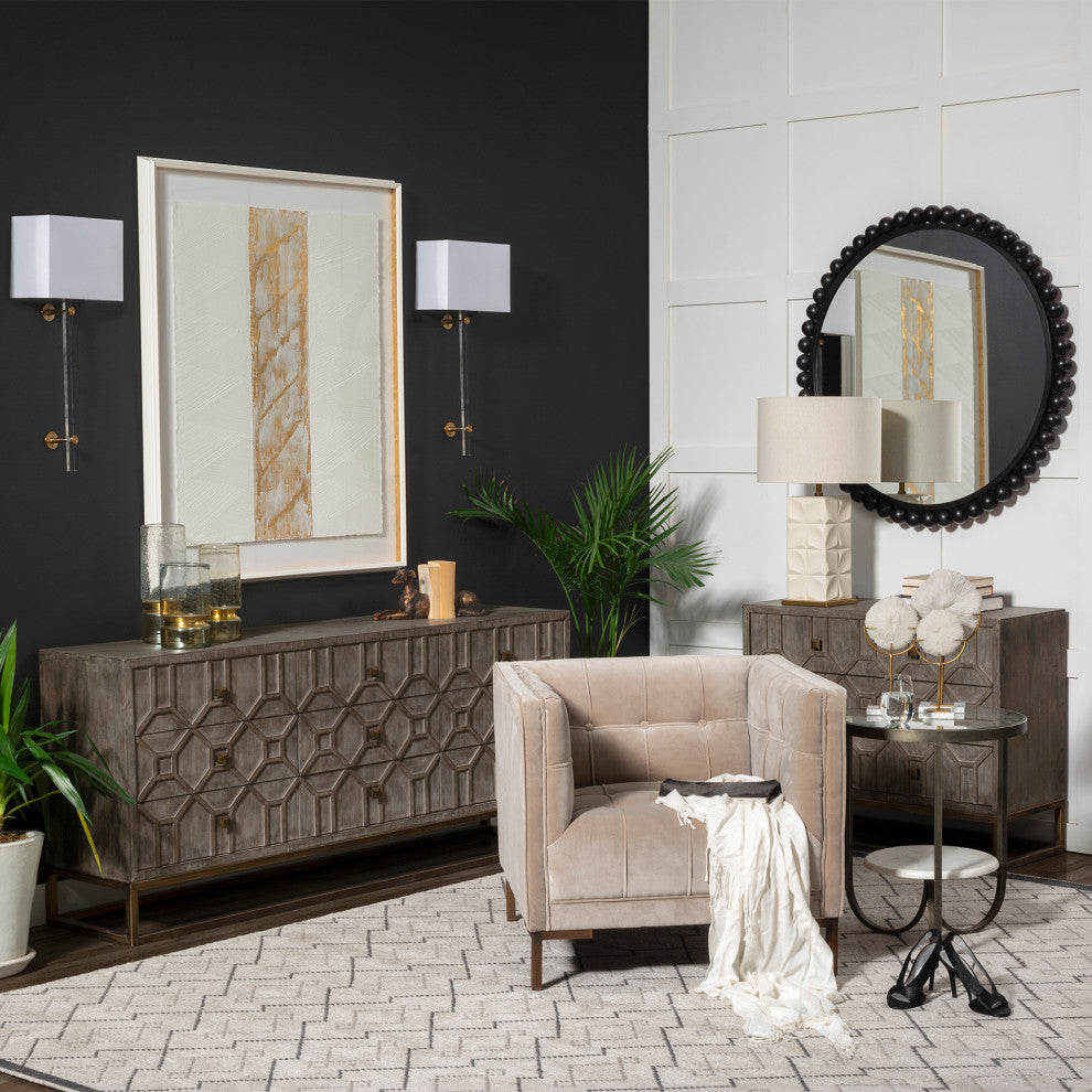 Genevieve Gray Fir Veneer With Gold Metal Frame Accent Cabinet