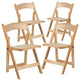 4 Pk. HERCULES Series Natural Wood Folding Chair with Vinyl Padded Seat