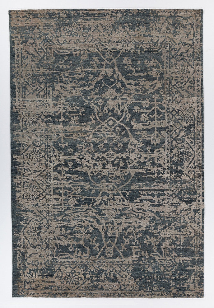 Sasha Hand-knotted Traditional Rug, Navy Blue/Silver, Rectangular 9'x13'