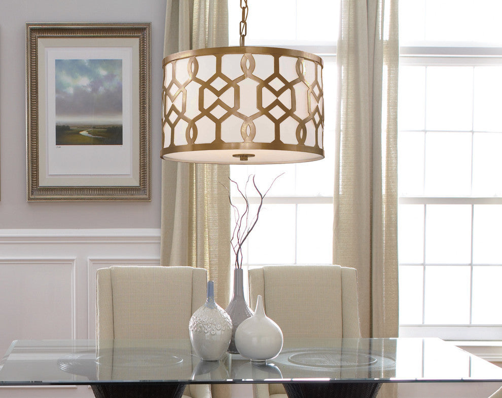 Libby Langdon for Crystorama Jennings 3 Light Aged Brass Chandelier