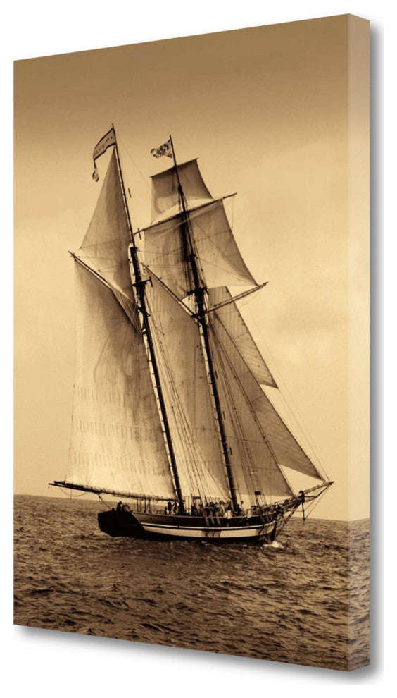 18" Sailing the Dramatic Seas Sepia Tone Giclee Wrap Canvas Wall Art