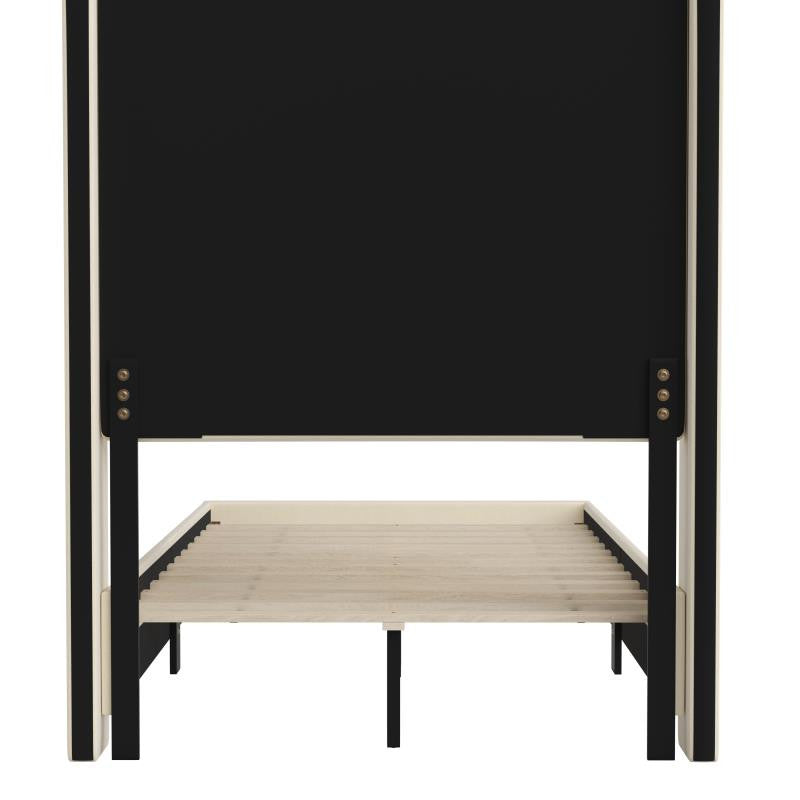 Quinn Upholstered Platform Bed with Channel Stitched Wingback Headboard, Beige, Twin