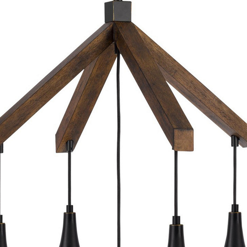 Benzara BM282173 Classic Chandelier, Hanging Glass Shades, Wood, Dark Bronze