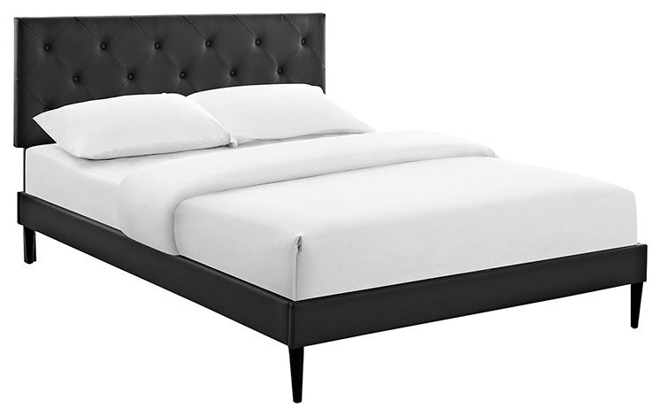 Terisa Full Vinyl Platform Bed With Round Tapered Legs, Black