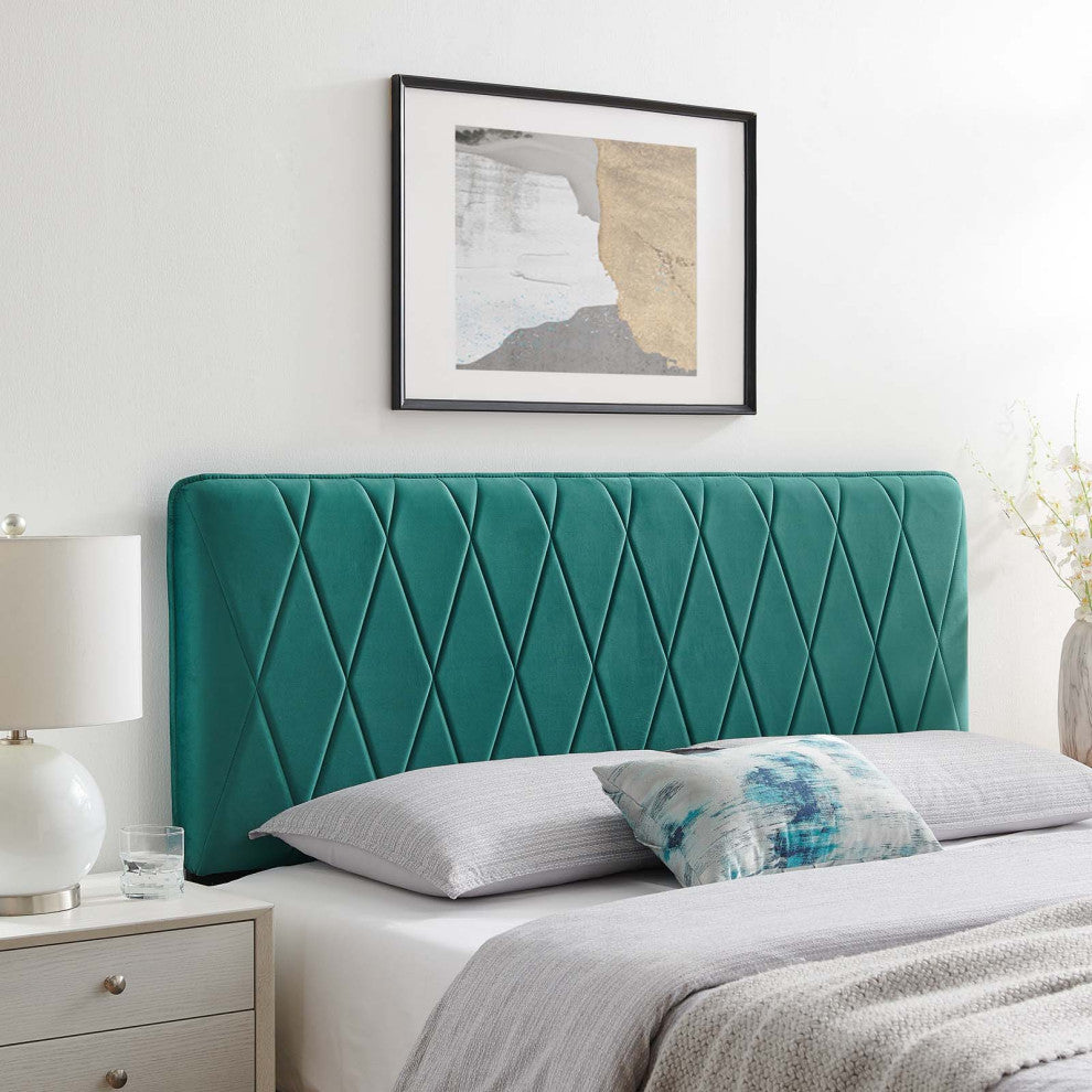 Headboard, Twin Size, Velvet, Teal Blue, Modern Contemporary, Bedroom Master