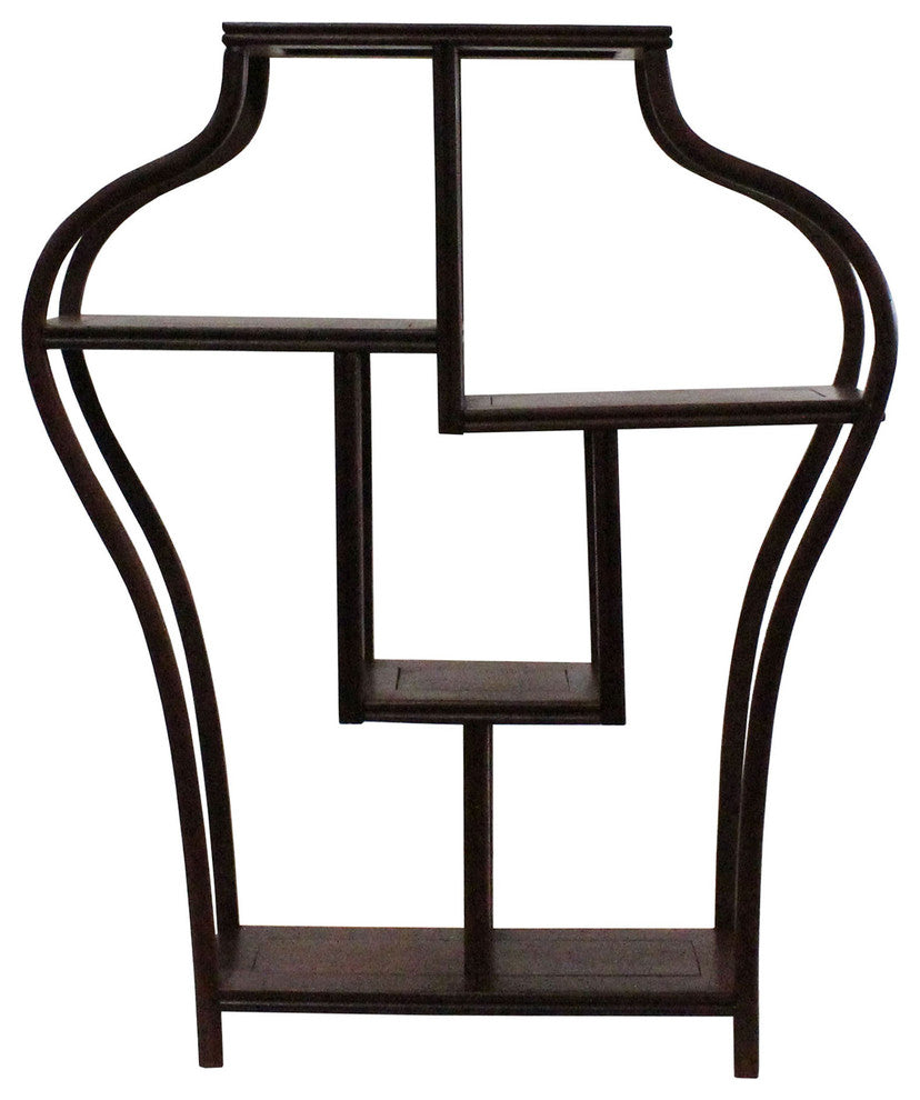 Chinese Yellowish Brown Wood Vase Shape Small Curio Display Stand Hws234