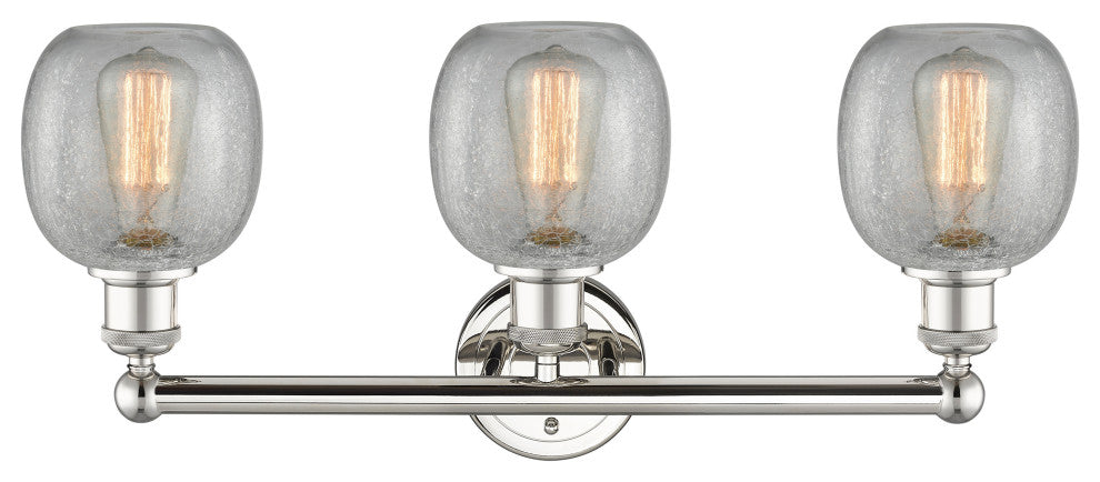 Belfast 3-Light 24" Bath Vanity Light, Polished Nickel, Clear Crackle