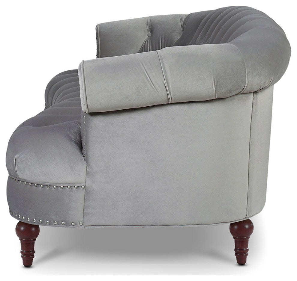 La Rosa Victorian Chesterfield Tufted Sofa, Opal Gray Velvet