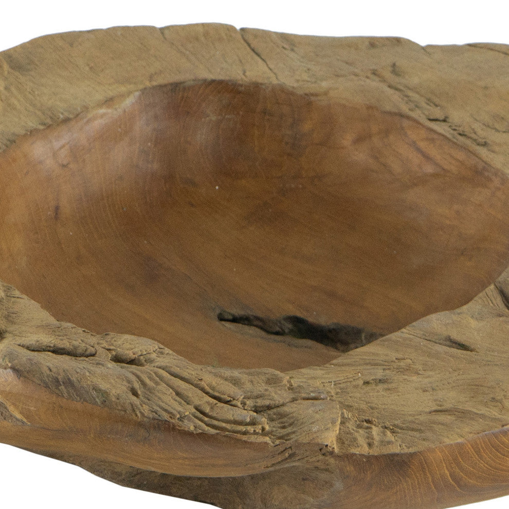 Benzara BM284953 2-Piece Set Teak Wood Table Bowls, Brown Finish