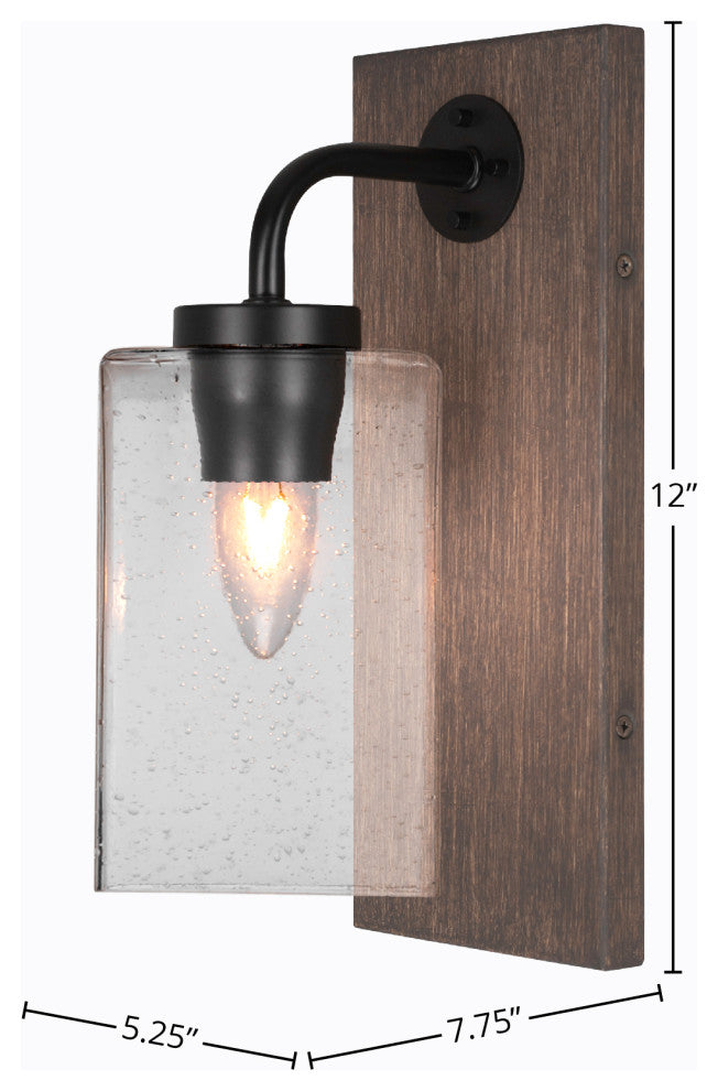 Oxbridge Wall Sconce, Matte Black & Painted Distressed Metal, 4" Clear Bubble