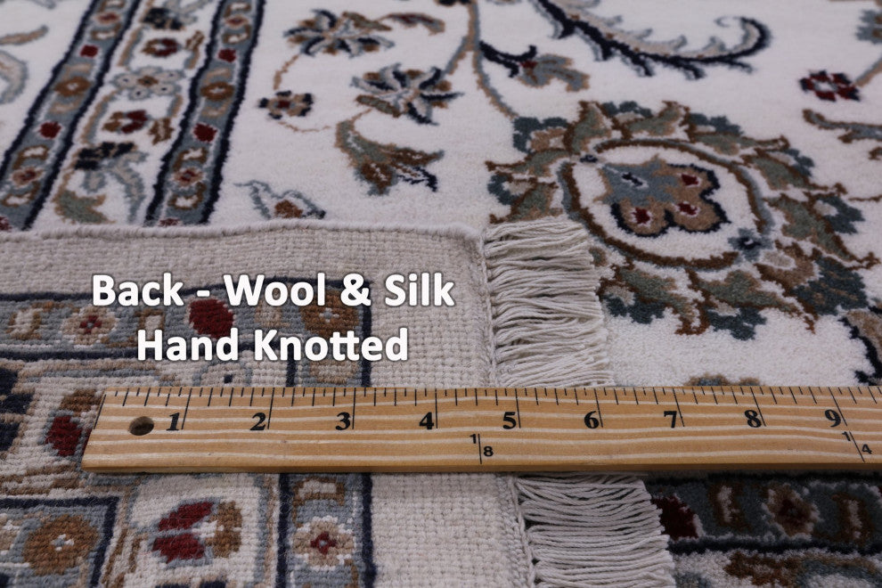 8' 11" X 12' 3" Hand-Knotted Persian Nain Wool and Silk Rug Q9350