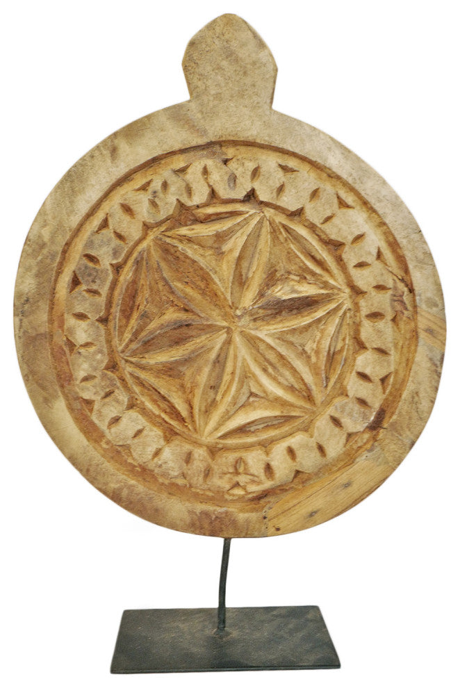 Consigned Vintage Wood Medallion on Stand 5