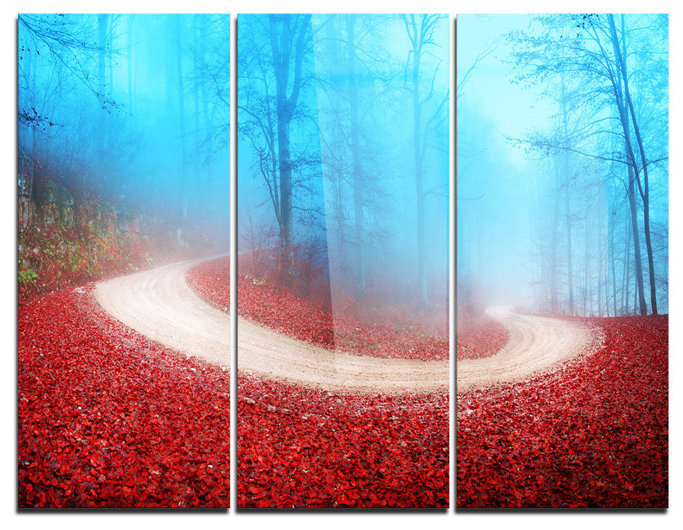 "Curved Road in Autumn Forest" Photo Metal Wall Art, 3 Panels, 36"x28"