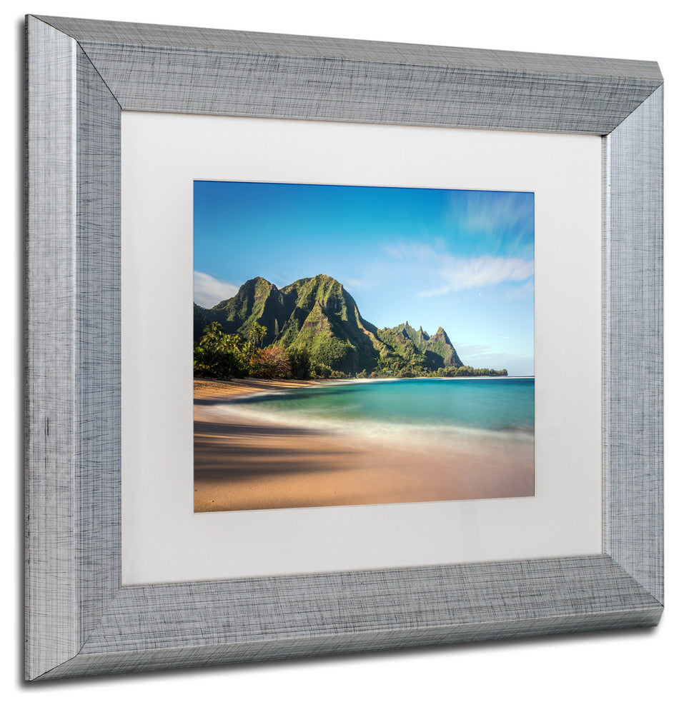 Pierre Leclerc 'Makua Beach Kauai' Matted Framed Art, Silver Frame, White, 14x11