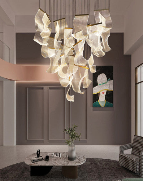 Luxury Modern Led Light Chandelier For Staircase, Gold, 28 Lights, Warm Glow