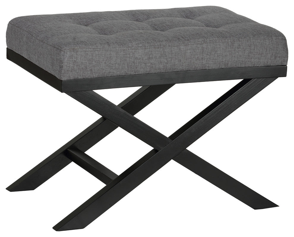 Cortesi Home Kayla Traditional "X" Bench Ottoman, Linen Fabric, Gray