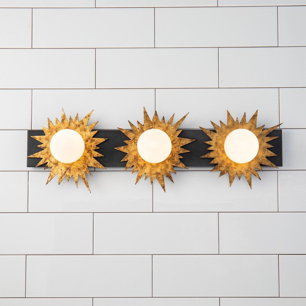 Soleil 3 Light Bath Vanity Light in Gold and Weathered Zinc