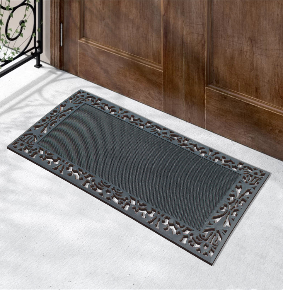 A1HC Rubber Pin Mat Paisley Border Heavy Duty Double Door Doormat 30"x48", Black