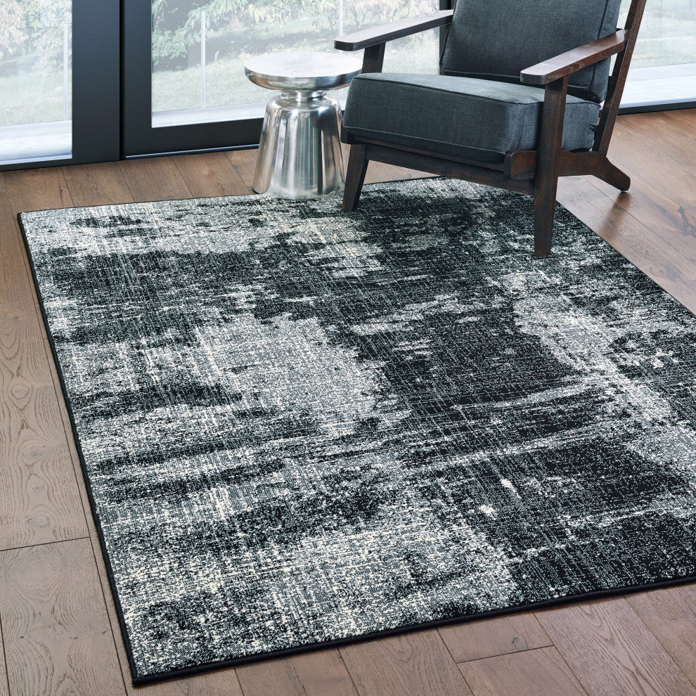 Lauren Distressed Abstract Black/ Ivory Area Rug, 7''10"x10''10"