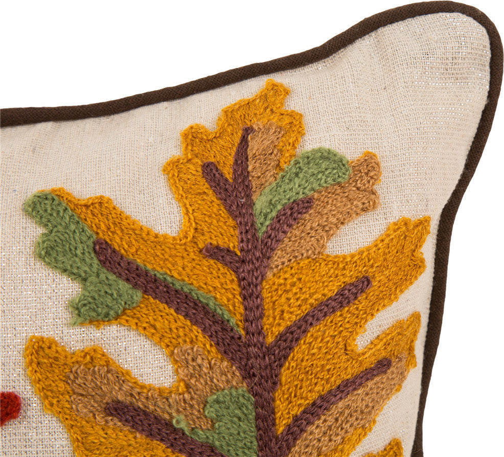 16"L Fall Embroidered Leaves Pillow