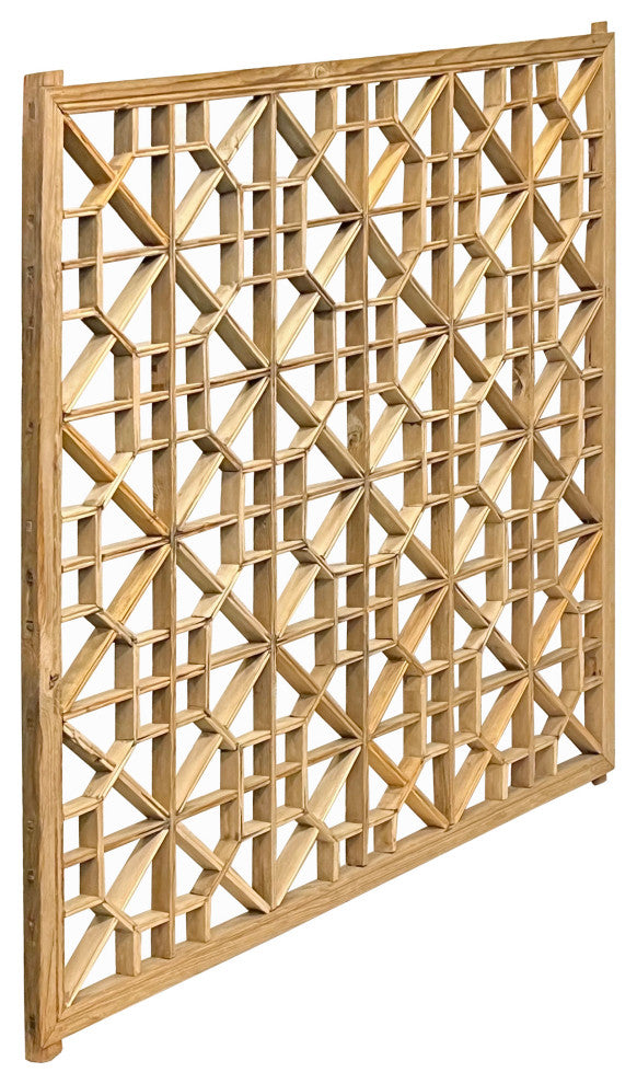 Vintage Restored Oriental Zen Geometric Rustic Raw Wood Wall Panel Hws3463