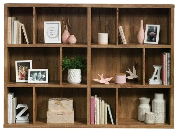 Horizontal Bookcase, Sturdy Wood Frame With 12 Open Compartments, Sindoori Mango