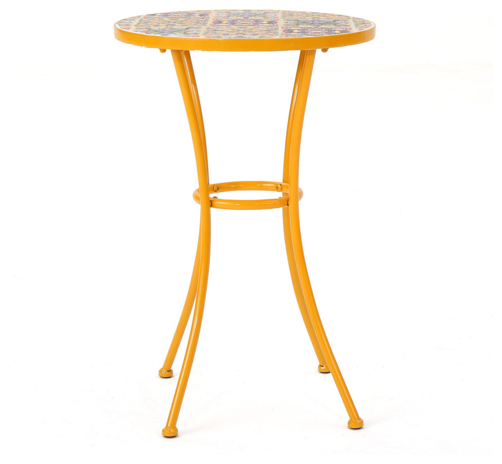 GDF Studio Brienne Outdoor Yellow Ceramic Tile Side Table With Iron Frame