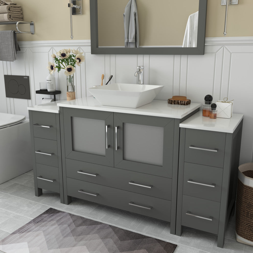 Vanity Art Vanity Set With Vessel Sink, Gray, 60", Led Sensor-Switch Mirror