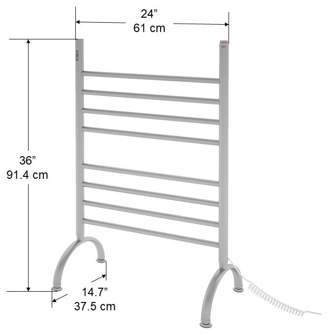 Ancona Essentia 8-Bar Floor Mounted Brushed Towel Warmer With On-Board Timer