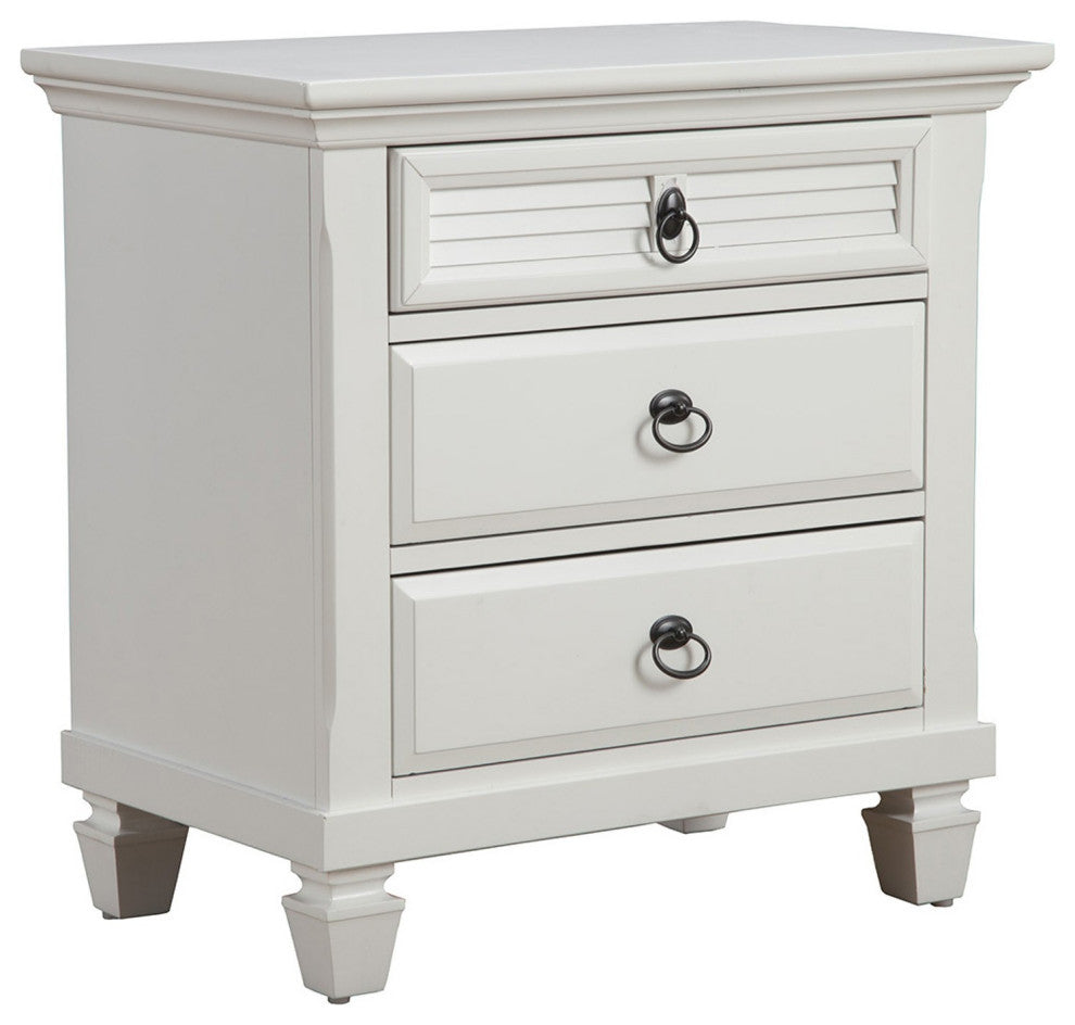 White Plantation 3 Drawer Nightstand