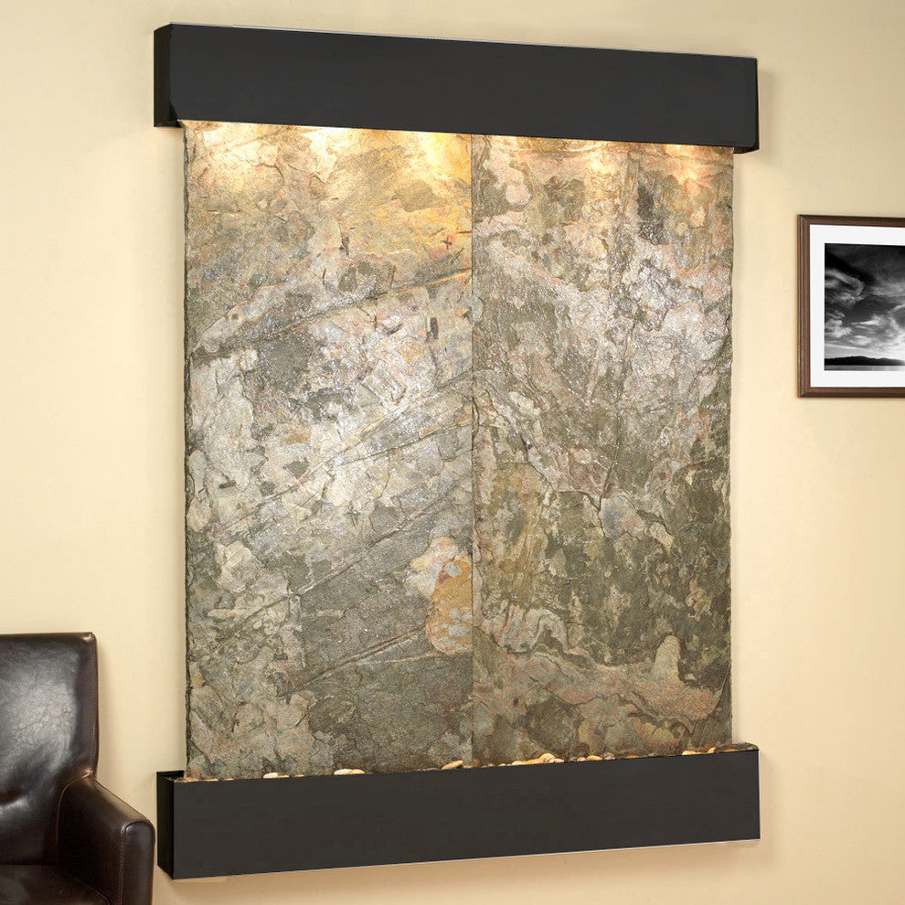 Majestic River Water Fountain, Green Slate, Blackened Copper, Square Edges