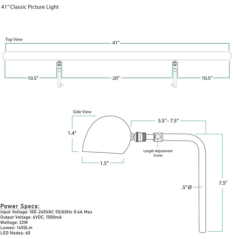 Classic LED Art Lights, Dimmable, Plug-in, Satin Nickel, 41"