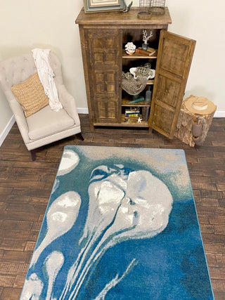 Abstract Jelly Fish, Blue, 4'x5'
