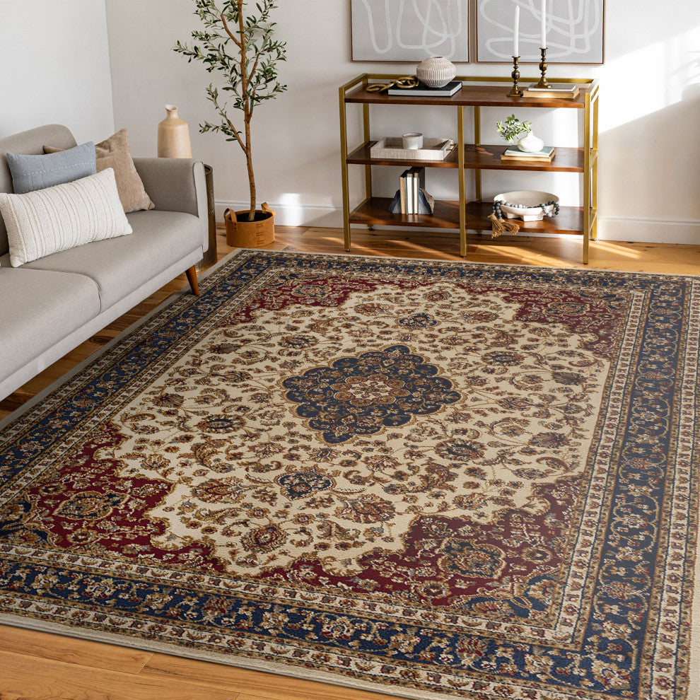 Kirsten Transitional Border Area Rug, Ivory, 6'7'' X 9'6''